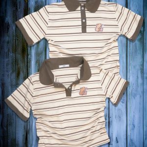 Áo Polo Cổ Trụ Màu Kem Phối Kẻ Nâu