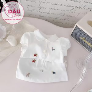 Set Váy Trắng Thêu Hình Ngựa - Hàng QCCC