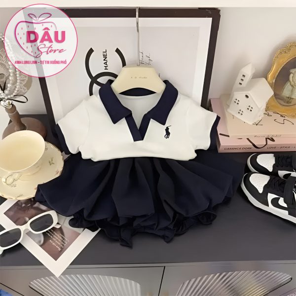 Set Chân Váy Xòe + Áo Polo Trắng - Hàng QCCC