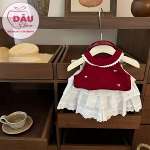 Set Chân Váy Trắng + Áo Balo Đỏ - Hàng QCCC