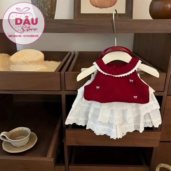 Set Chân Váy Trắng + Áo Balo Đỏ - Hàng QCCC