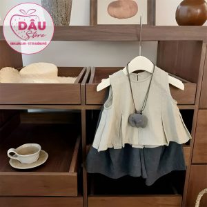Set Bộ Đũi Balo + Quần Xám Bé Gái - Hàng QCCC